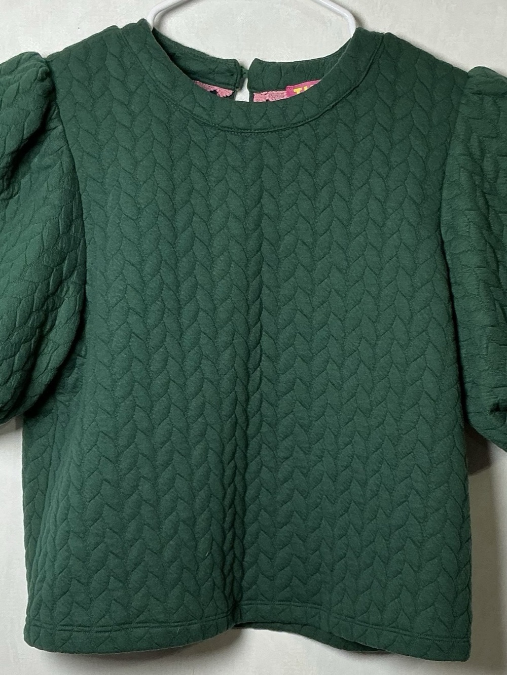 THML Green Quilted Puff Sleeve Top Short Sleeve Textured Blouse Size Medium